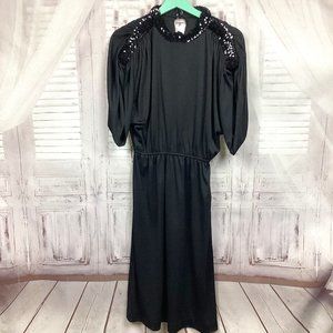 New Raves Black Sequined Vintage Midi Dress 5/6